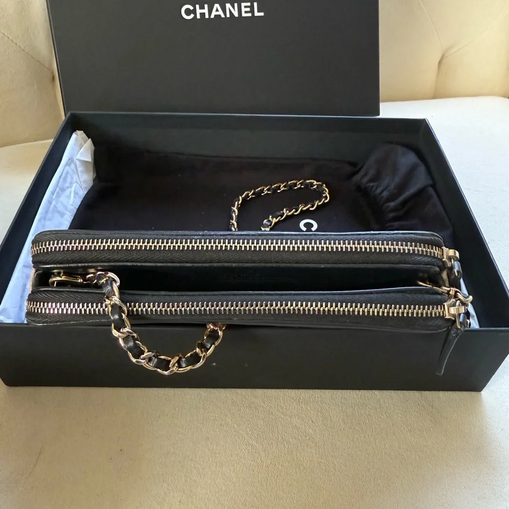 Chanel Caviar Filigree Cc Tan Quilted Leather Chain Crossbody Bag